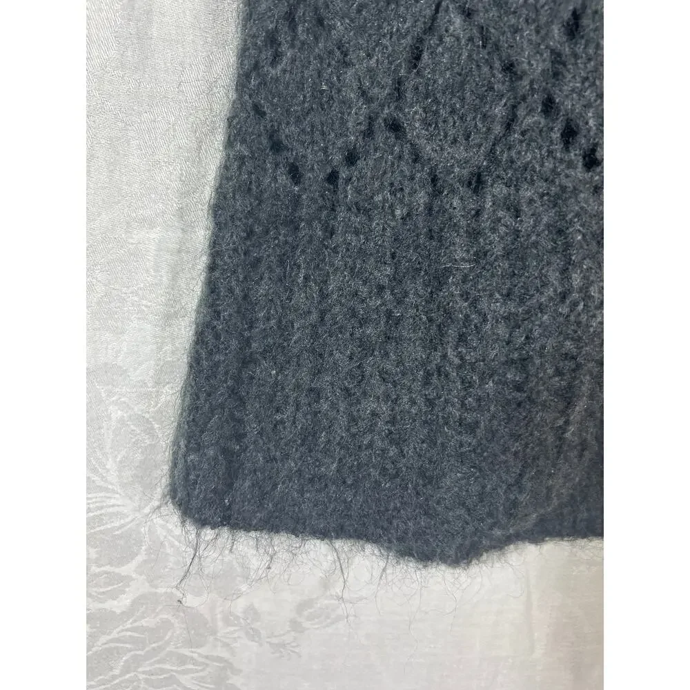 Eddie Bauer Sweater Vest Small Gray Hand Knit Open Mohair Blend Chunky Long - Picture 2 of 12